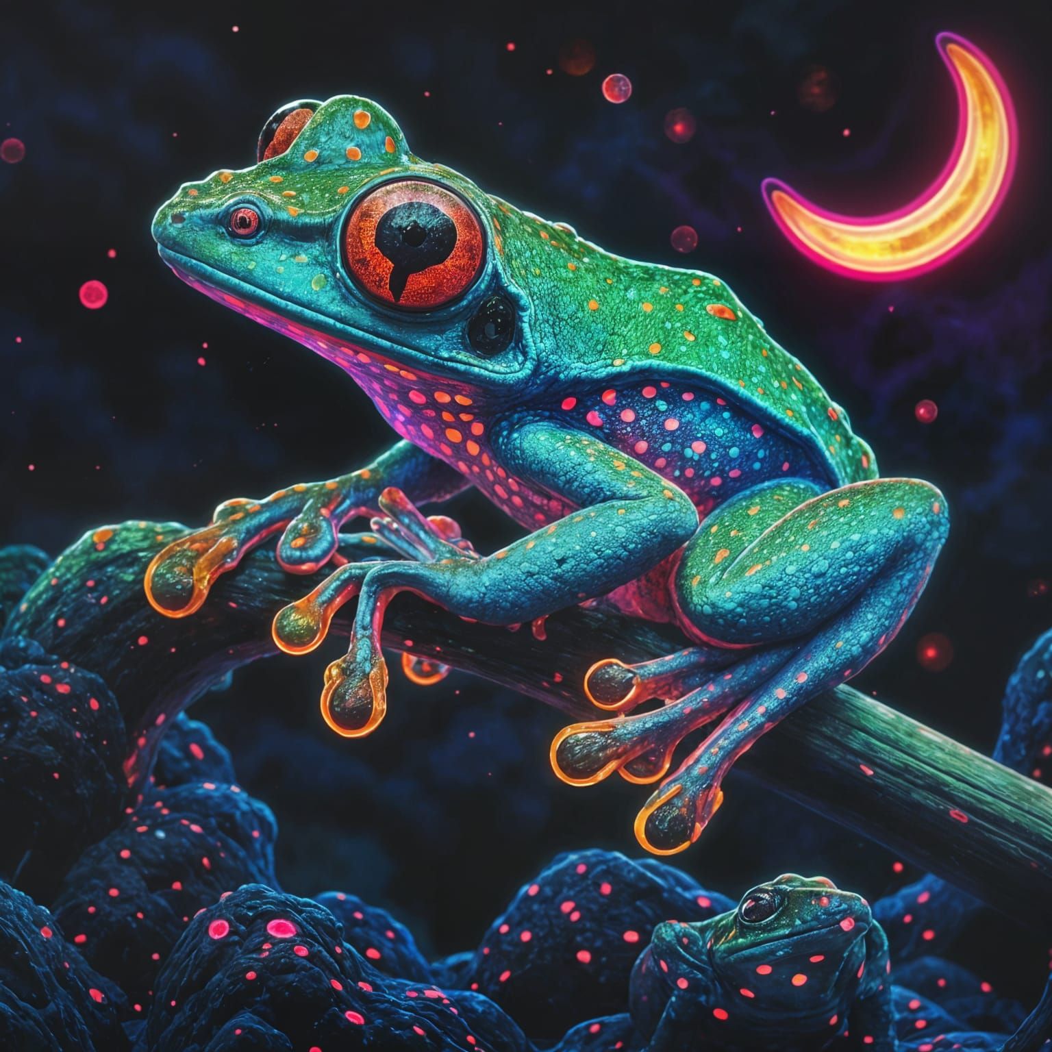 Vibrant Frog in a Neon Cosmic Scene