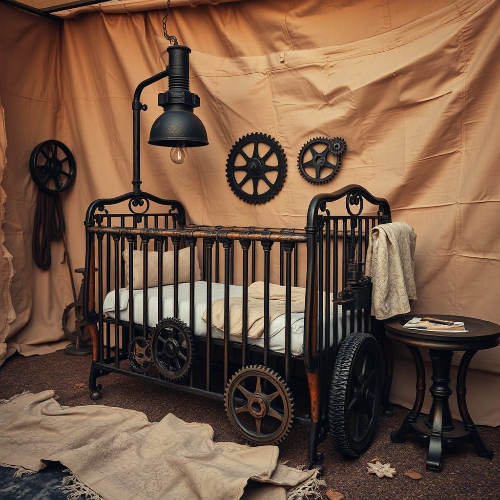 Steampunk Nursery with Cogs in Sepia Tones
