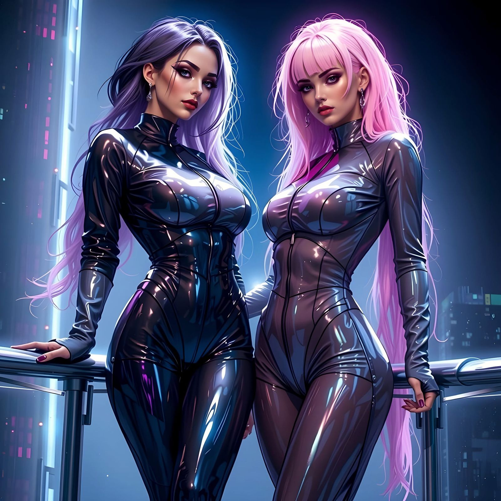 Futuristic Women on Balcony in Sci-Fi Comic Style