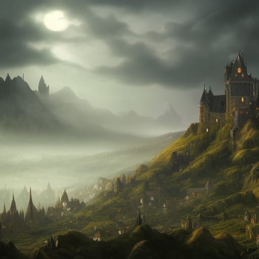 Dark Fantasy Castle Over Barovia Village