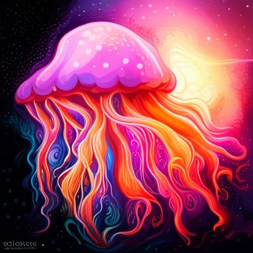 Bioluminescent Jellyfish in Graffiti Art Style