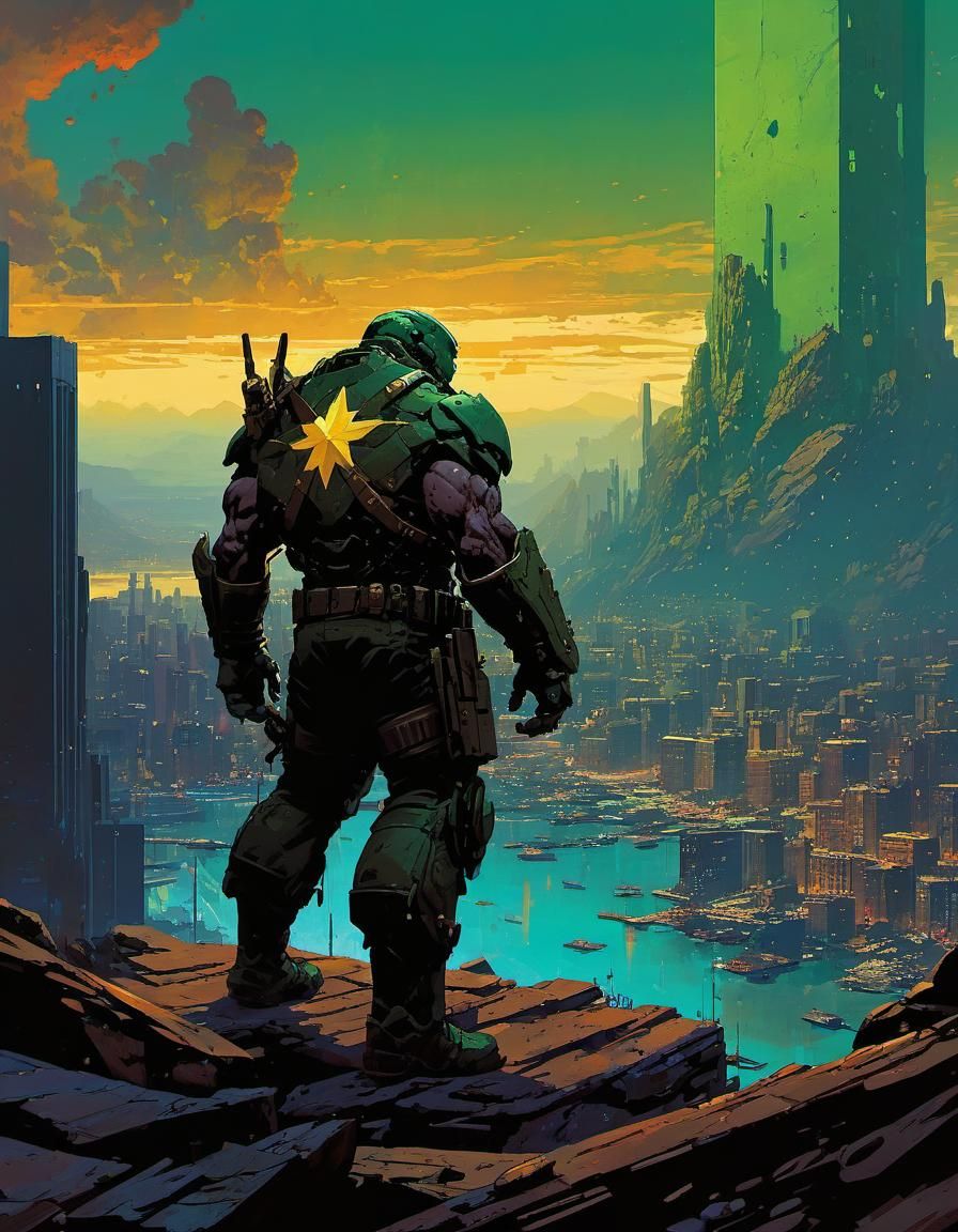 Dystopian Pixel Art Landscape with Giants