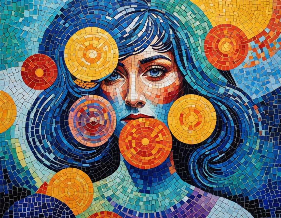 Op Art Mosaic Portrait with Geometric Patterns