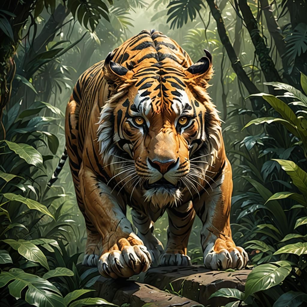 Liger Prowling Jungle: Concept Art in Grimmer Style