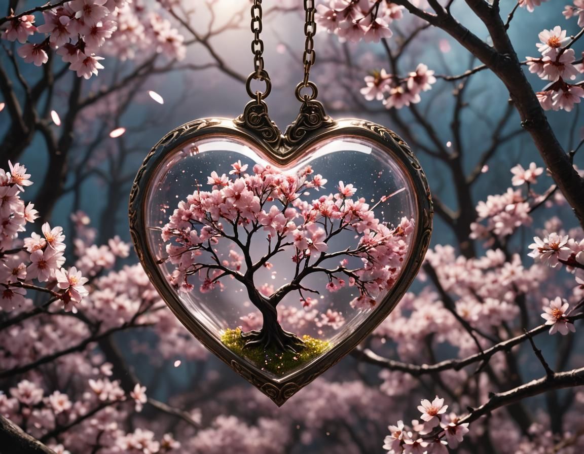Sakura Tree in Glass Heart: Cinematic Fantasy Art