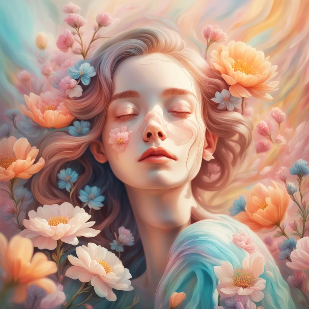 Surrealist Portrait of Self-Love in Pastel Hues