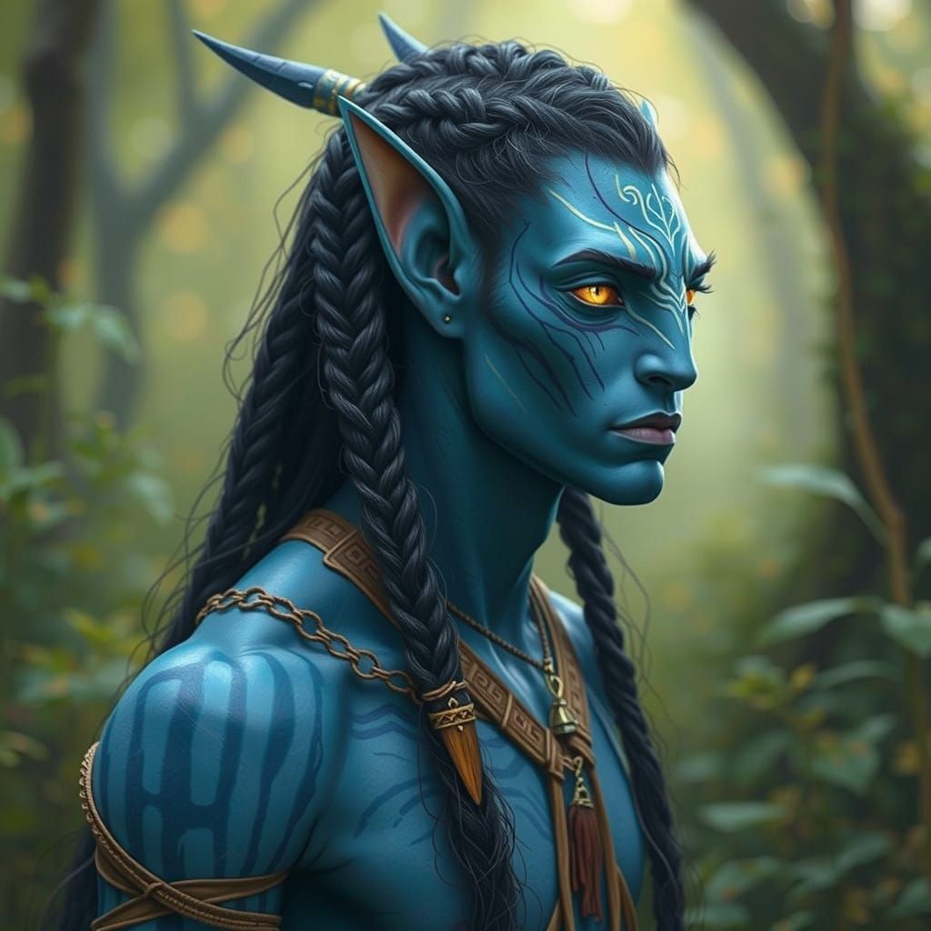 Majestic Blue-Skinned Na'vi Warrior in Tribal Attire