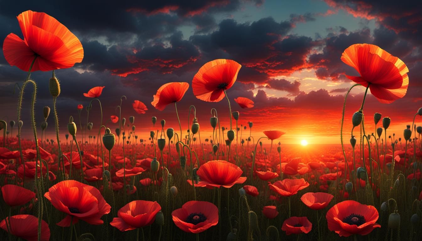 Poppies and sunset