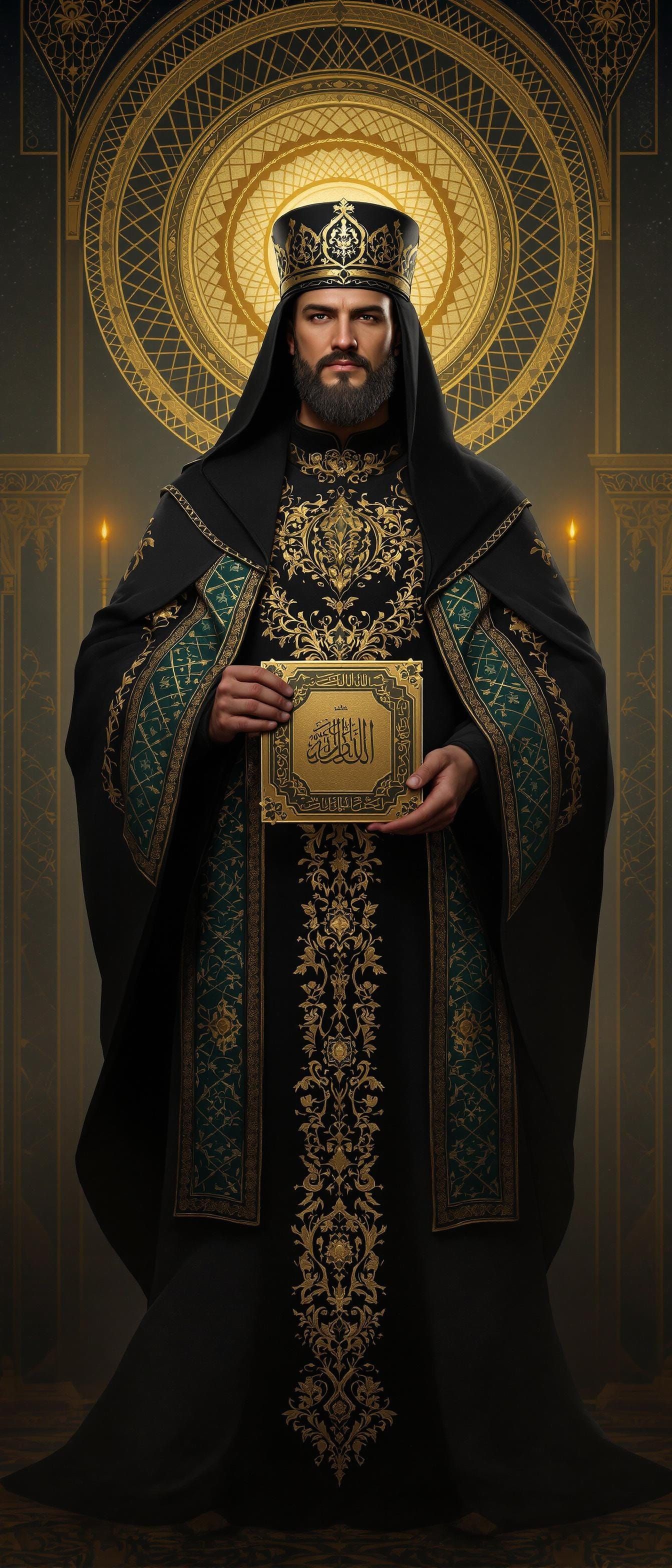 Majestic Saint in Islamic Attire, Embodying Strength and Spi...