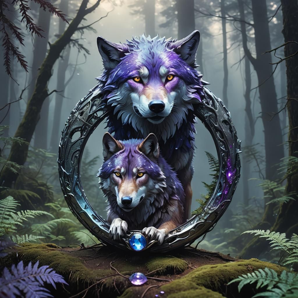 Wolf Soul on Mystical Ring in Misty Forest