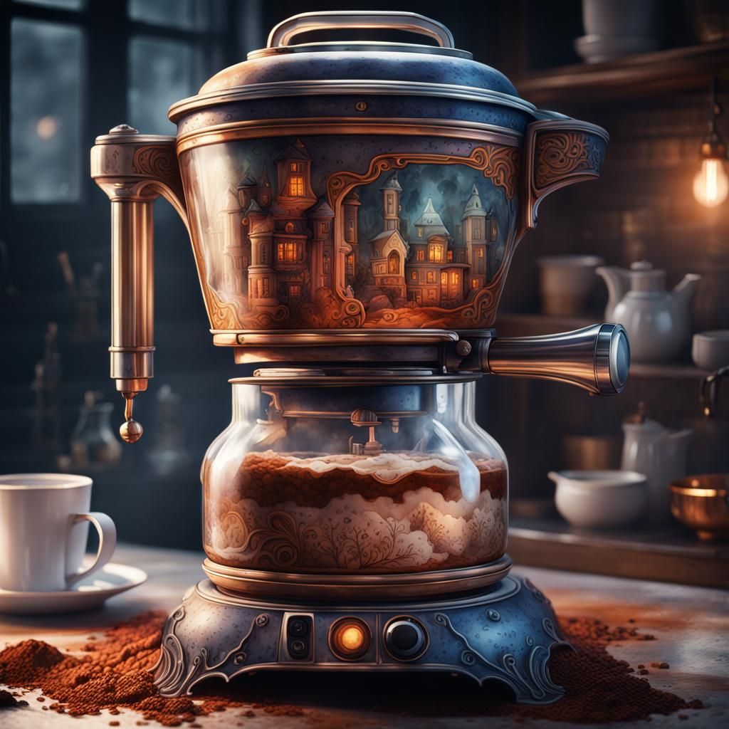Haunted Coffee Maker in Watercolor Art