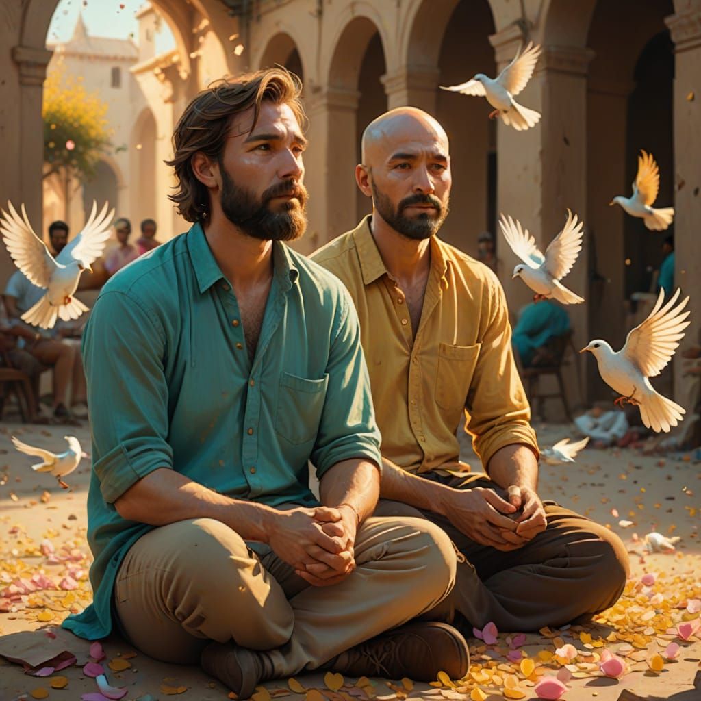 Men with Doves in Golden Light: Concept Art