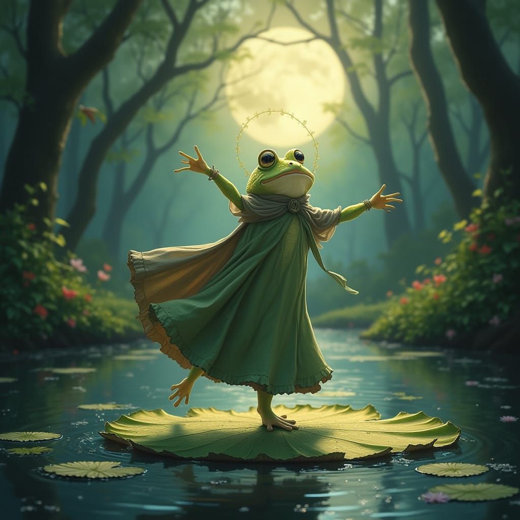 Moonlit Forest Serenade: A Frog's Dreamlike Dance