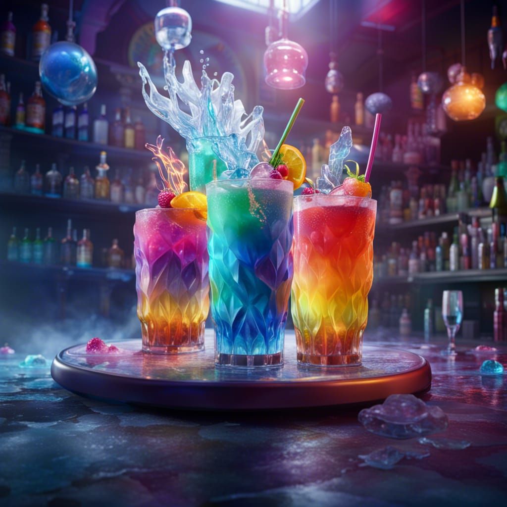 Rainbow Cocktails in an Ice Bar
