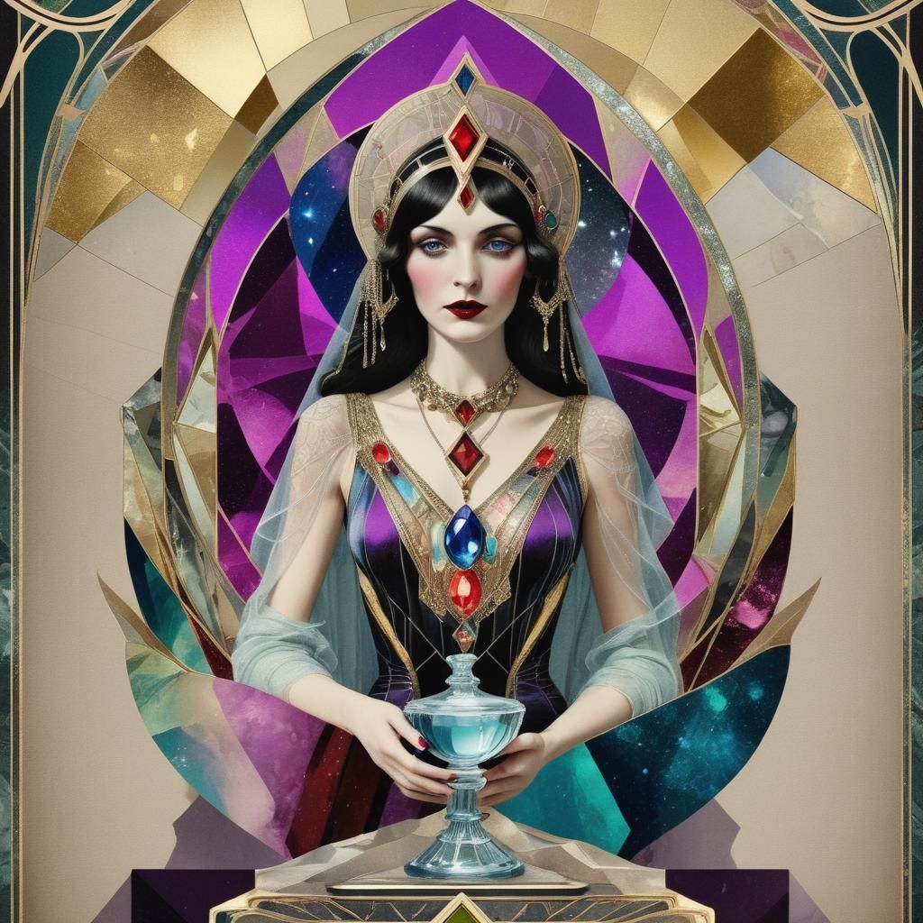 The Priestess Tarot Card: Art Deco Potion in Collage Style