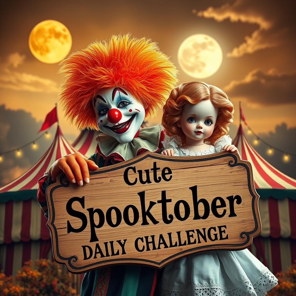 Vintage Carnival Clown and Doll: Spooktober Challenge
