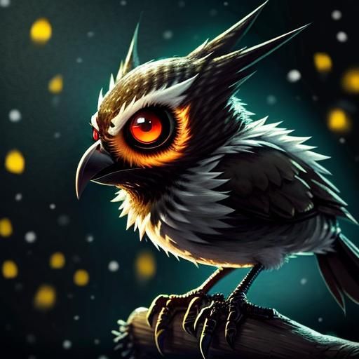 Undead Chibi Bird in Winter, Watercolor Style