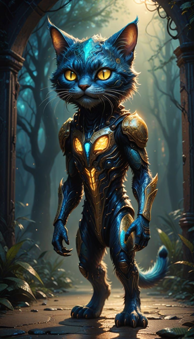 Mischief in the Cosmos: A Hyperrealistic Feline Alien