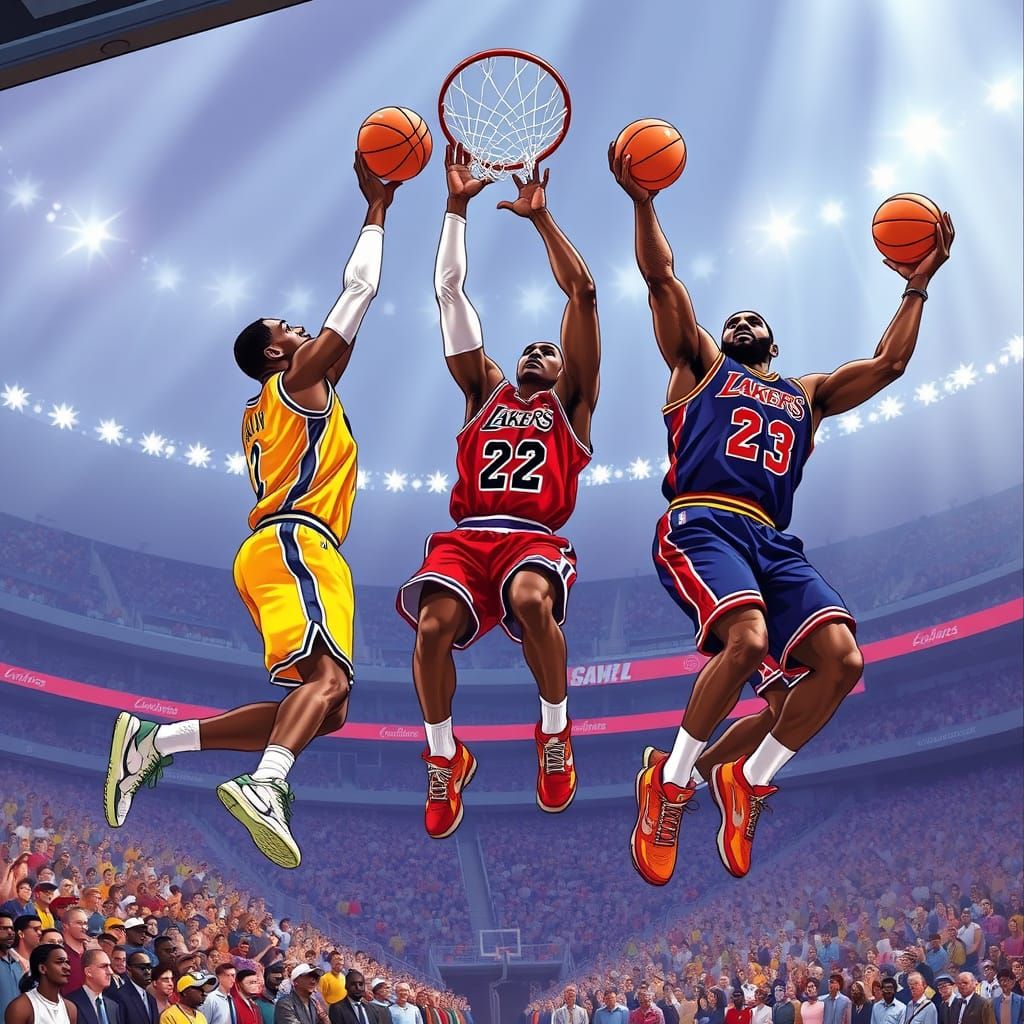 Basketball Legends Unite: A Dynamic Dunk Scene