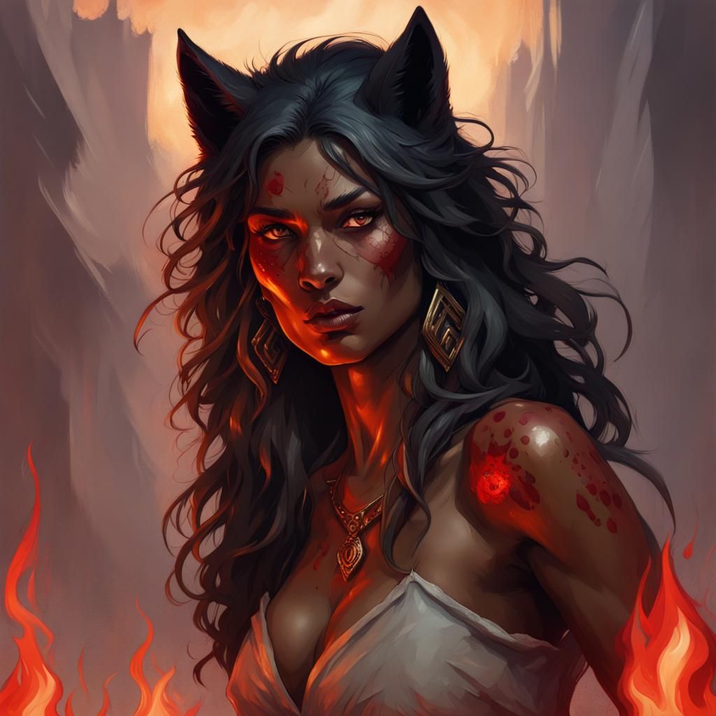 Werewolf Portrait in Hyperdetailed Art Nouveau Style