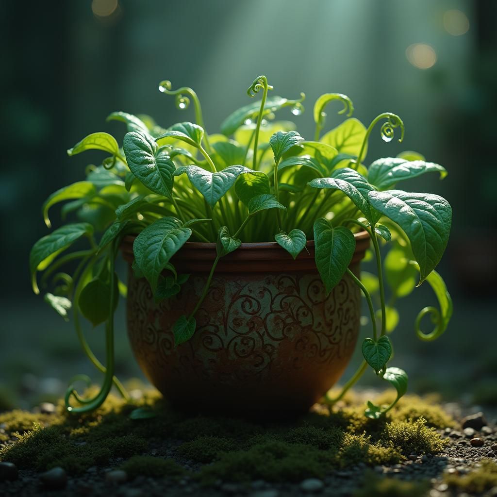 Lush Pothos Plant with Mystical Pot in Hyperrealism