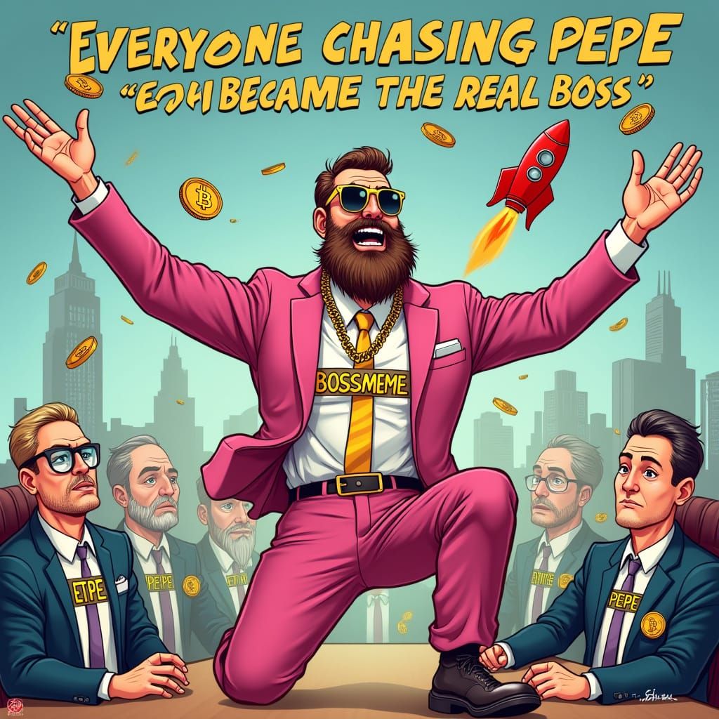 Boss Meme in Boardroom with Crypto Characters