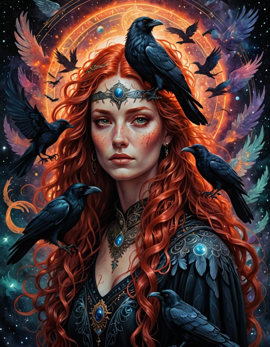 Priestess of Ravens: Holographic Astral Illustration