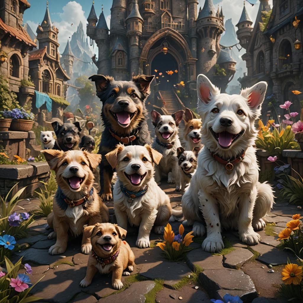 Fantastical Puppies in Detailed Matte Painting