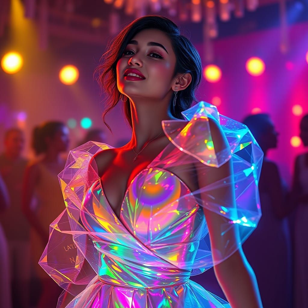 Iridescent Cinderella's Joyful Dance: Art Nouveau Portrait