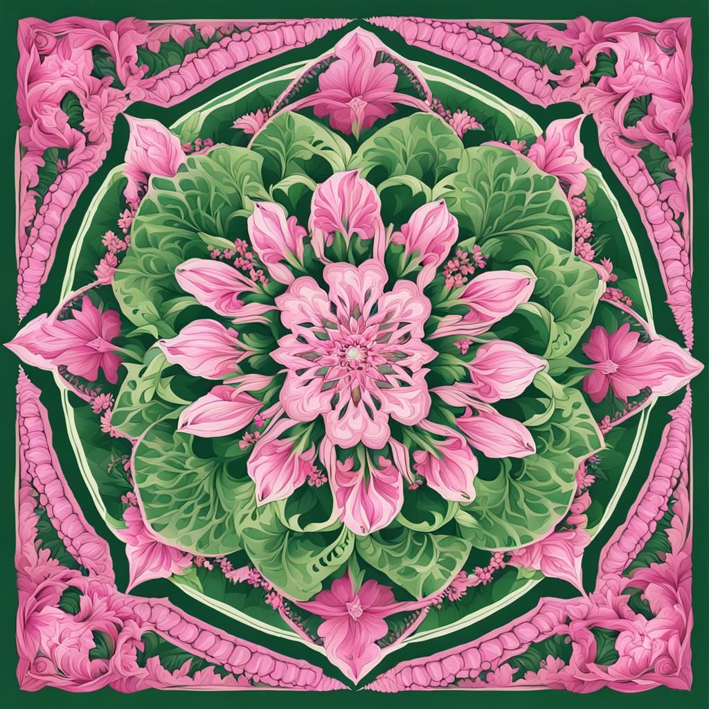 Pink and Green Floral Mandala Art
