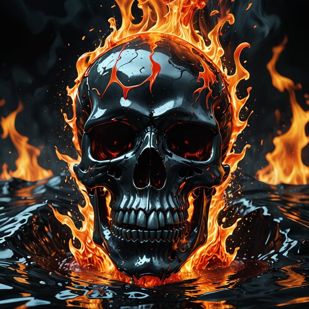 Flaming Skull Logo in Gothic Digital Art Style