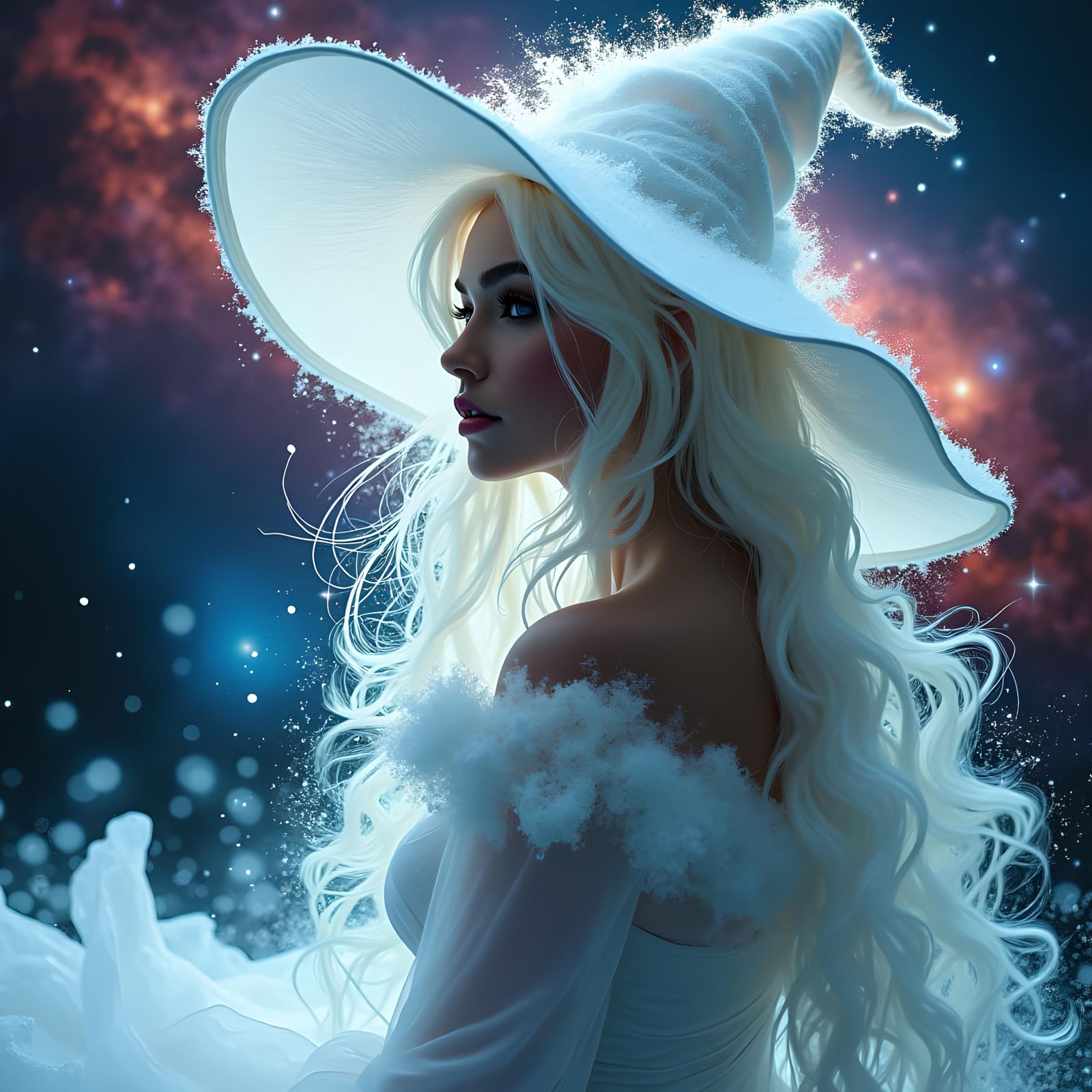 Galactic Witch Silhouette in Double Exposure Style