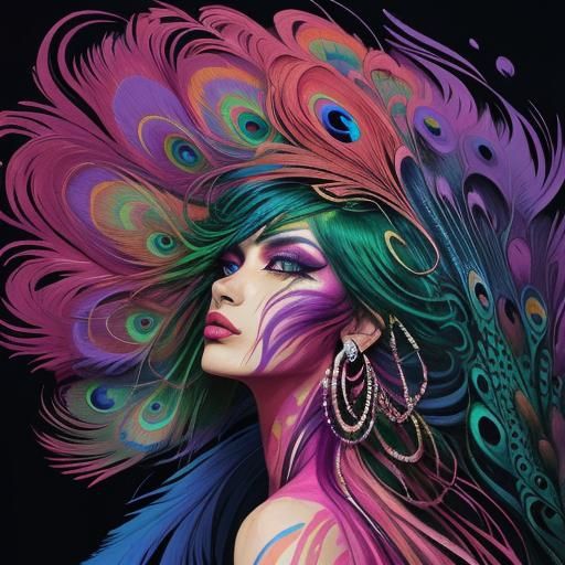 Peacock Woman: Vibrant Abstract Expressionist Fauvist Painti...