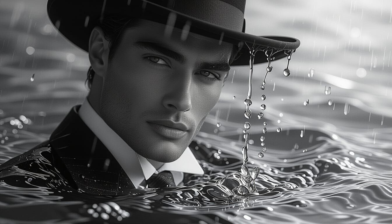 Elegant Man Posing in Black and White Photorealism