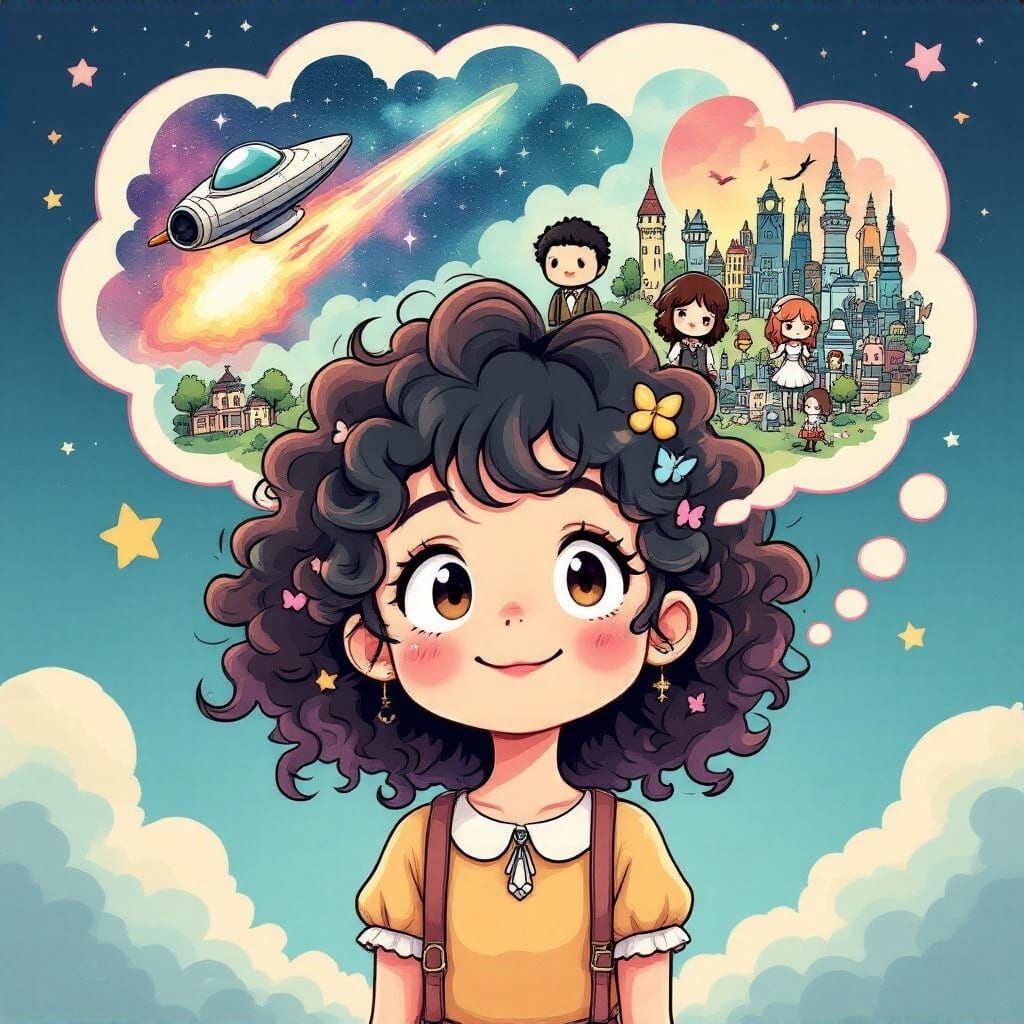 Kawaii Girl in a Whimsical Thought Bubble