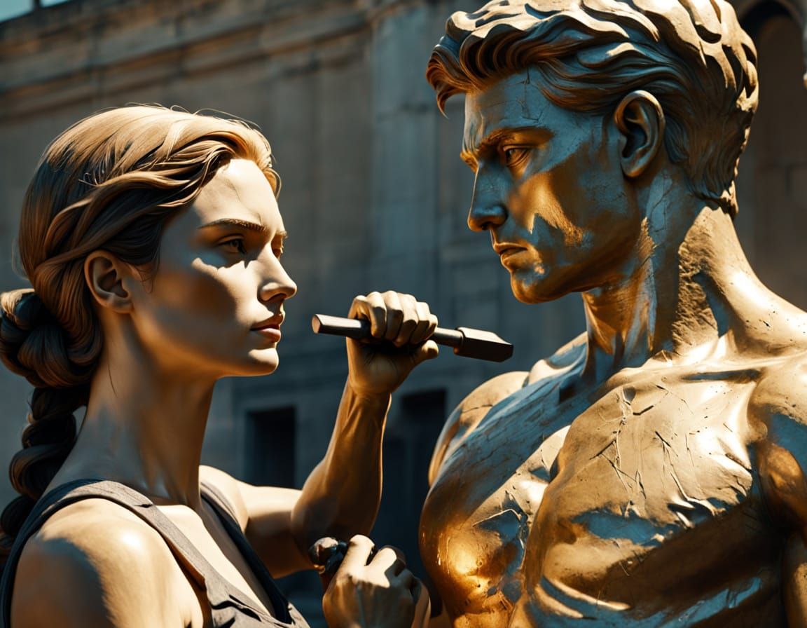 Sculptor Creates Damaged Statue in Cinematic Style