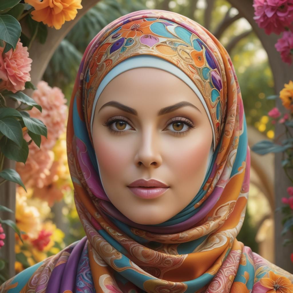 Gaudi-Inspired Surrealist Portrait of a Confident Hijabi Wom...