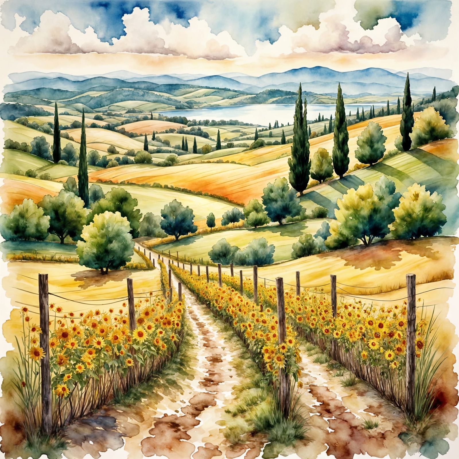 Tuscan Landscape in Impressionist Style