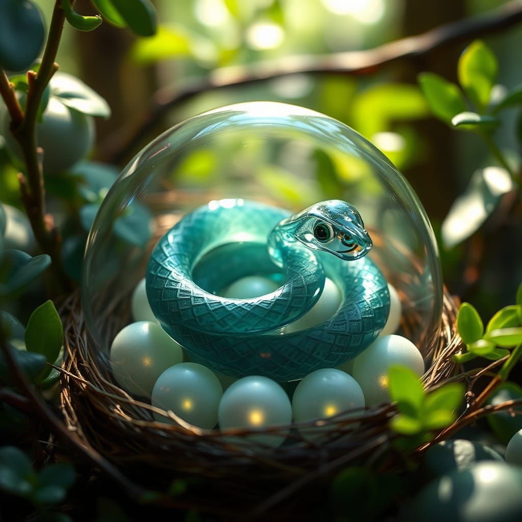 Enchanting Glass Snake with Bioluminescent Eggs