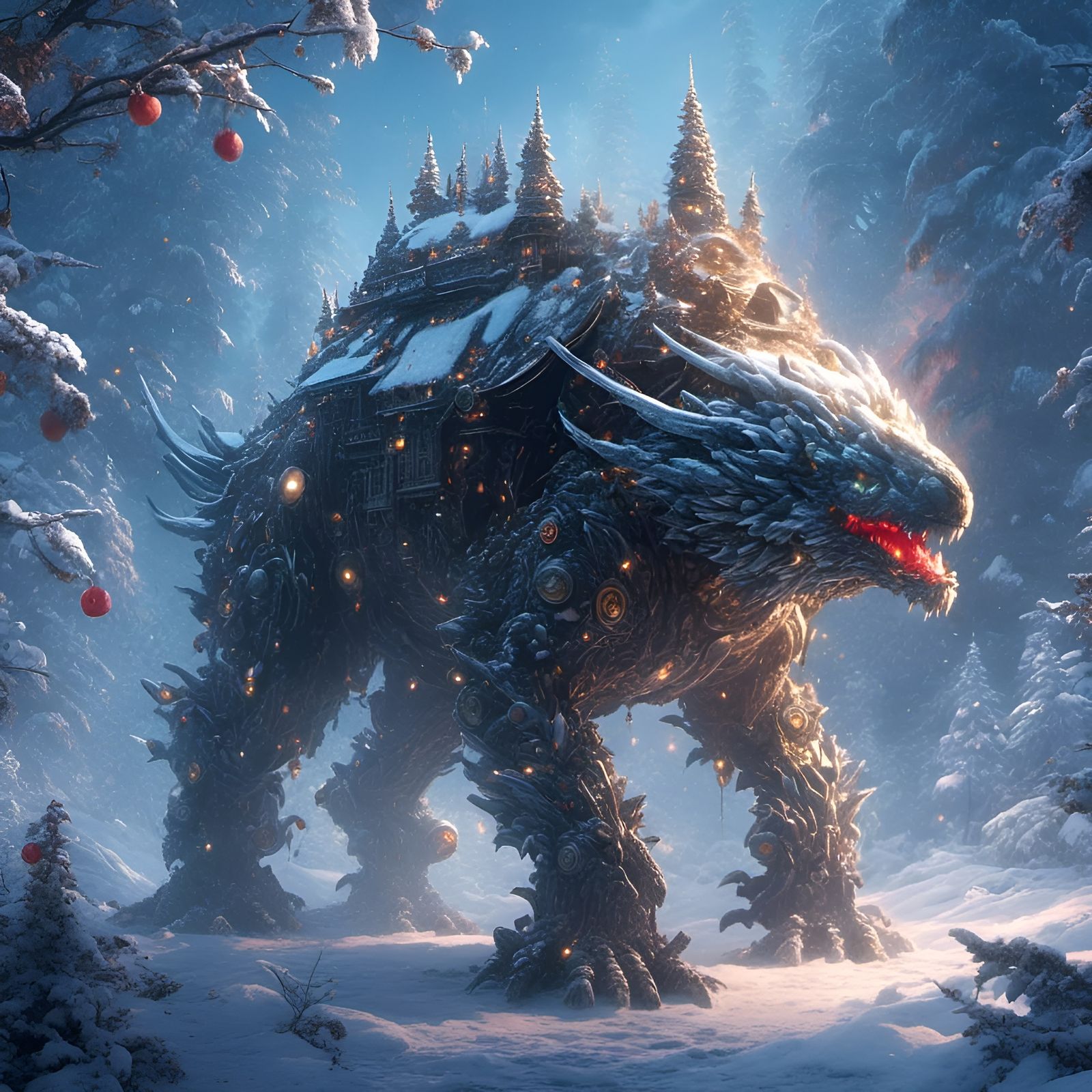 Winter-Snow Pokemon in Ghibli-Rococo Surreal Style