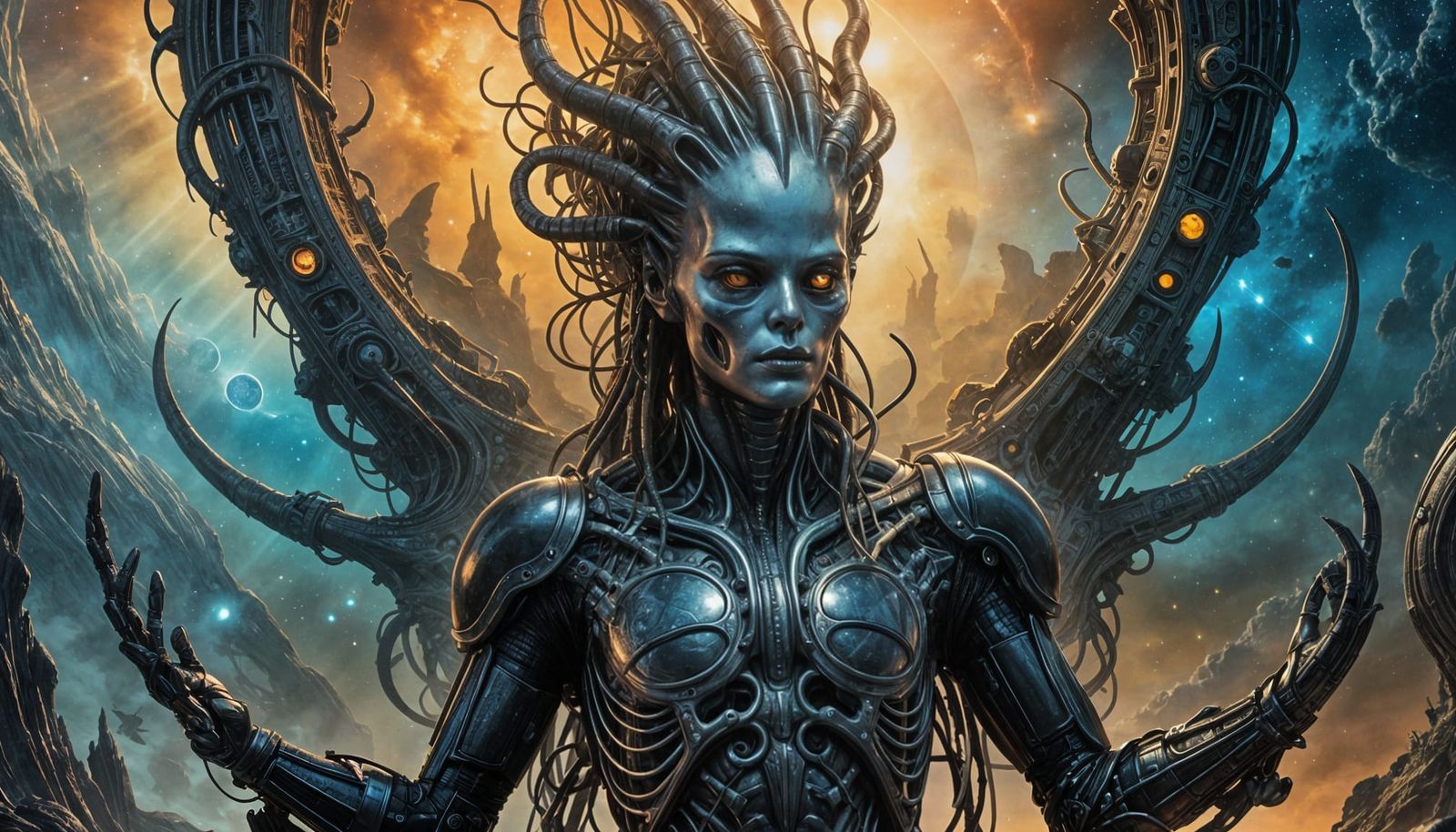 Surrealist Portrait of a Glistening Cyborg Queen