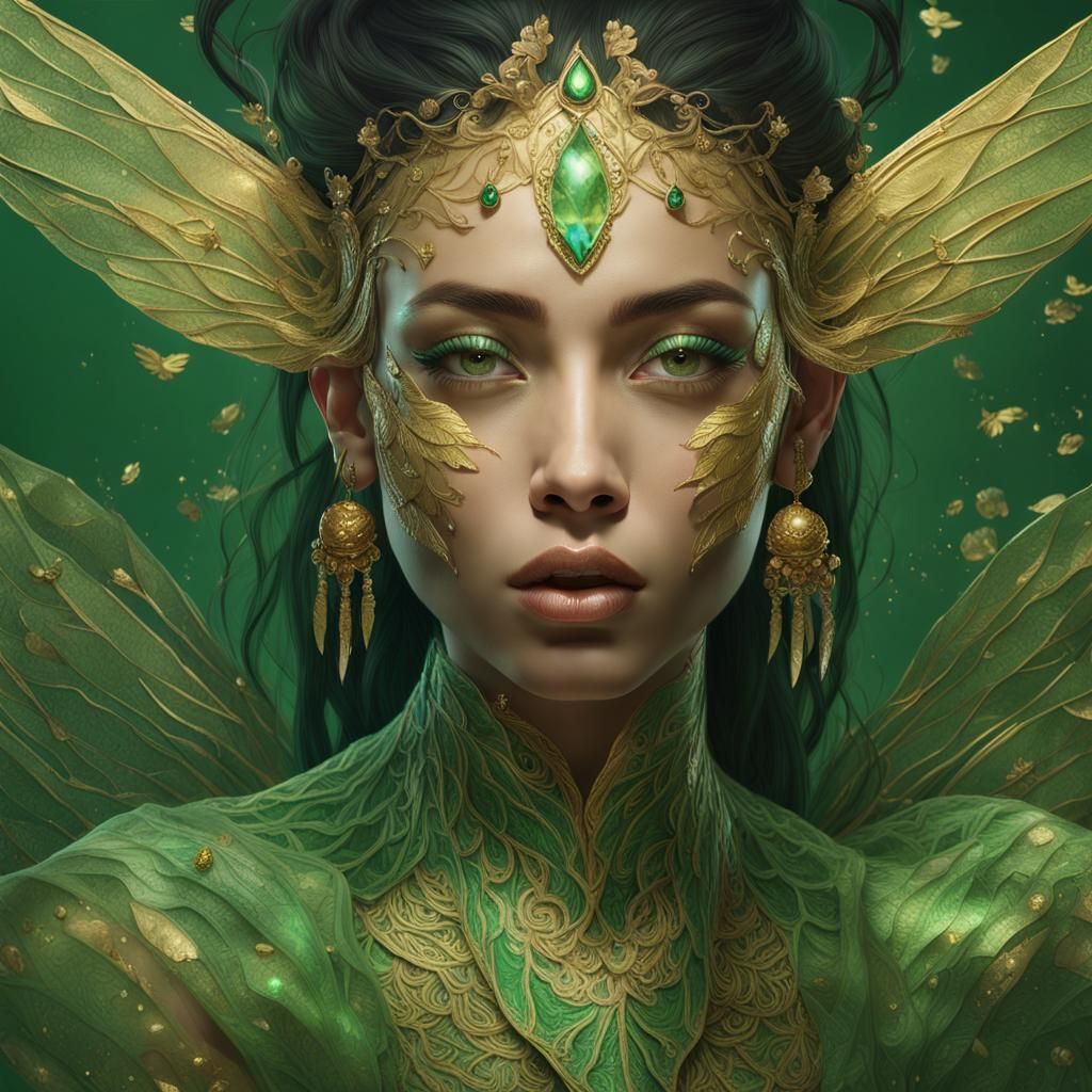 Beautiful Fairy-Elf Portrait with Gold Kintsugi