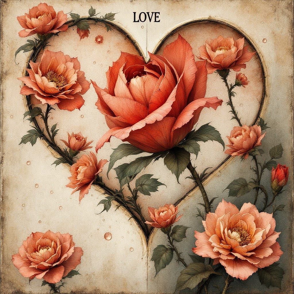 Ethereal Watercolor Heart in Antique Style