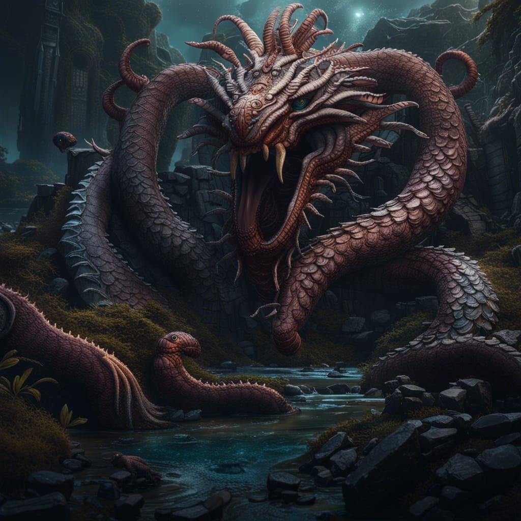 Detailed Hydra Matte Painting in Deep Color