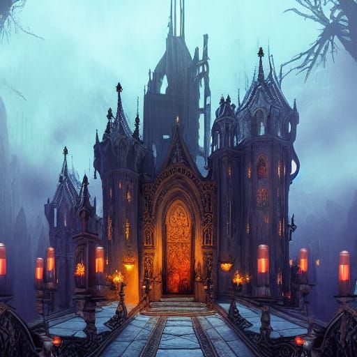 Gothic Castle Decorated for Halloween, Fantasy Art