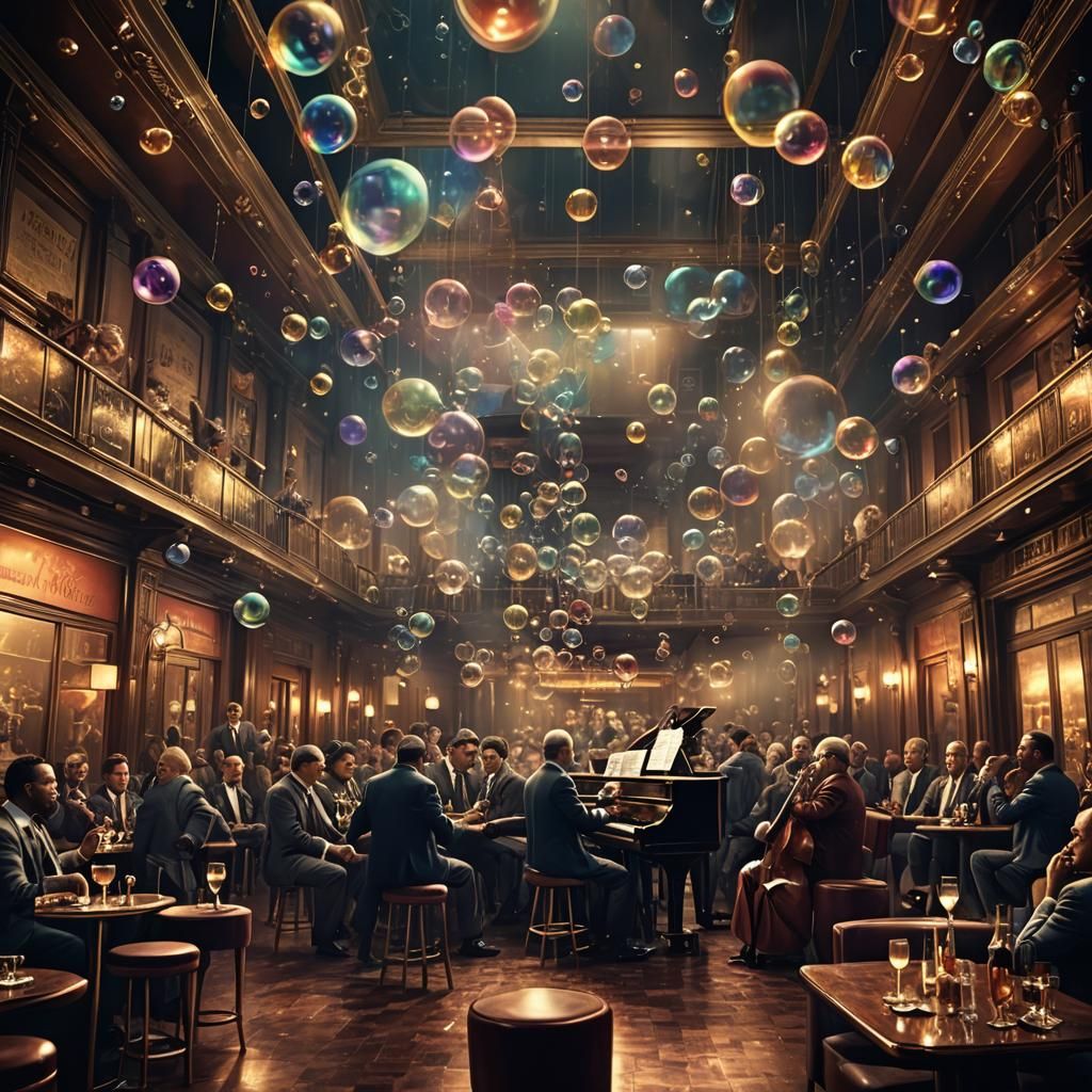 Atmospheric Jazz Club Scene with Bubbles