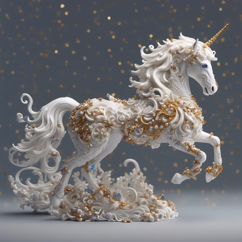 Majestic Unicorn with Silver Coat and Gemstones