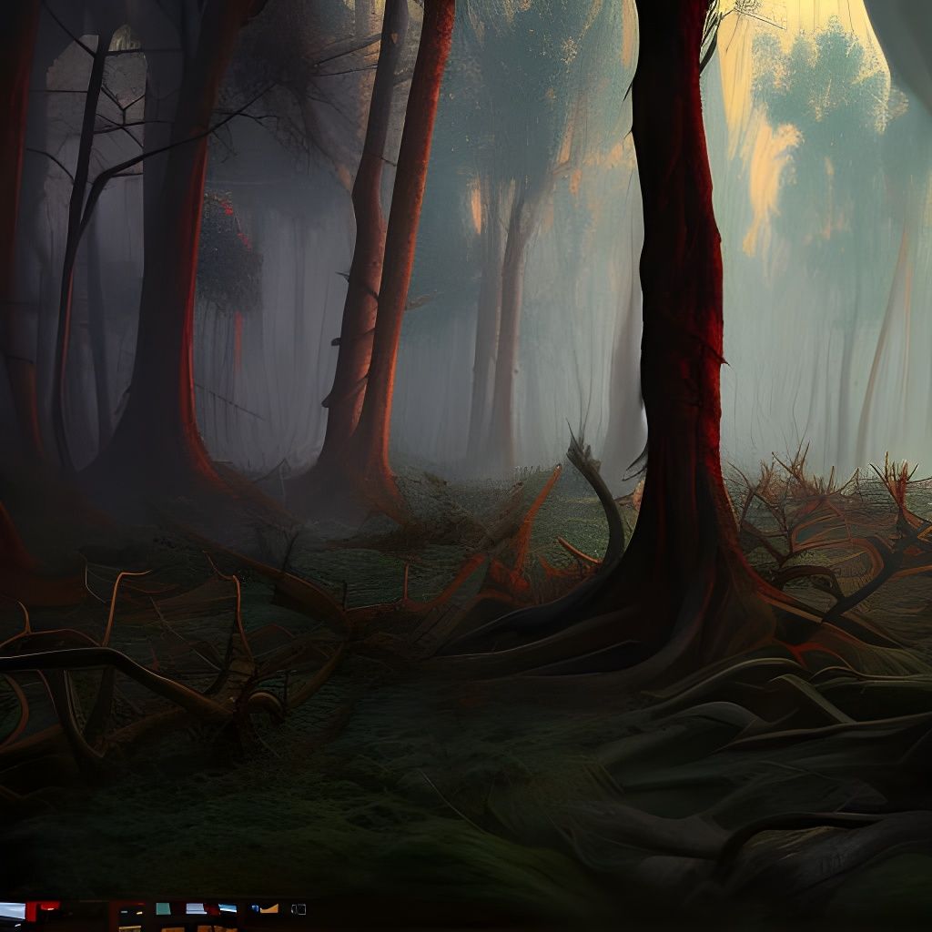 Eldritch Spooky Forest in Detailed Matte Painting Style