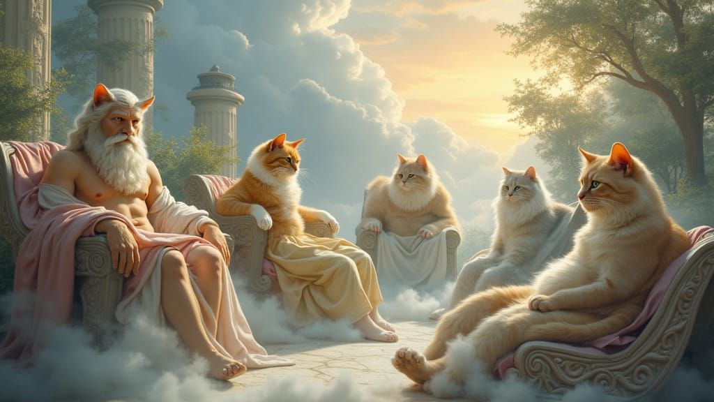Whimsical Feline Gods in Olympus