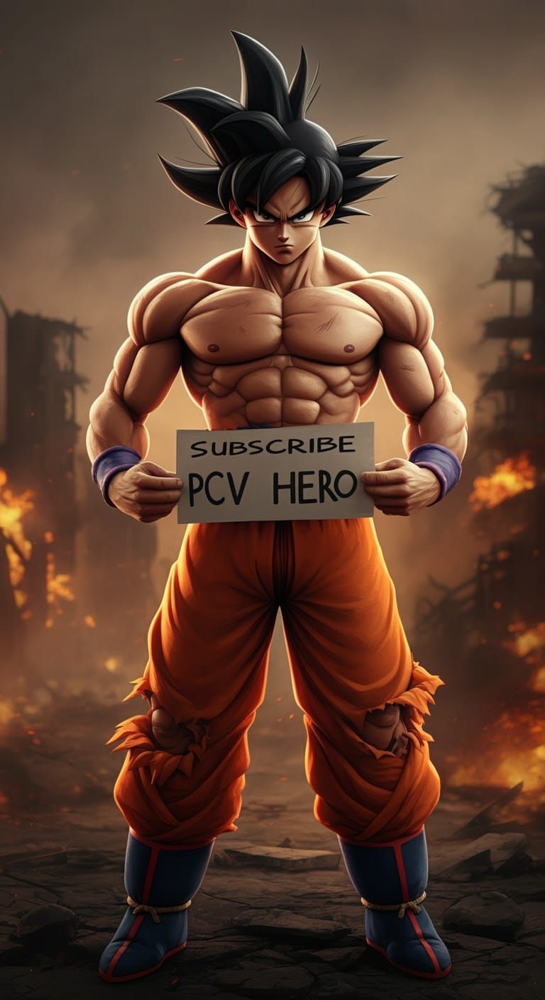 Cyberpunk Dragon Ball Goku Confronts a Ruined Cityscape